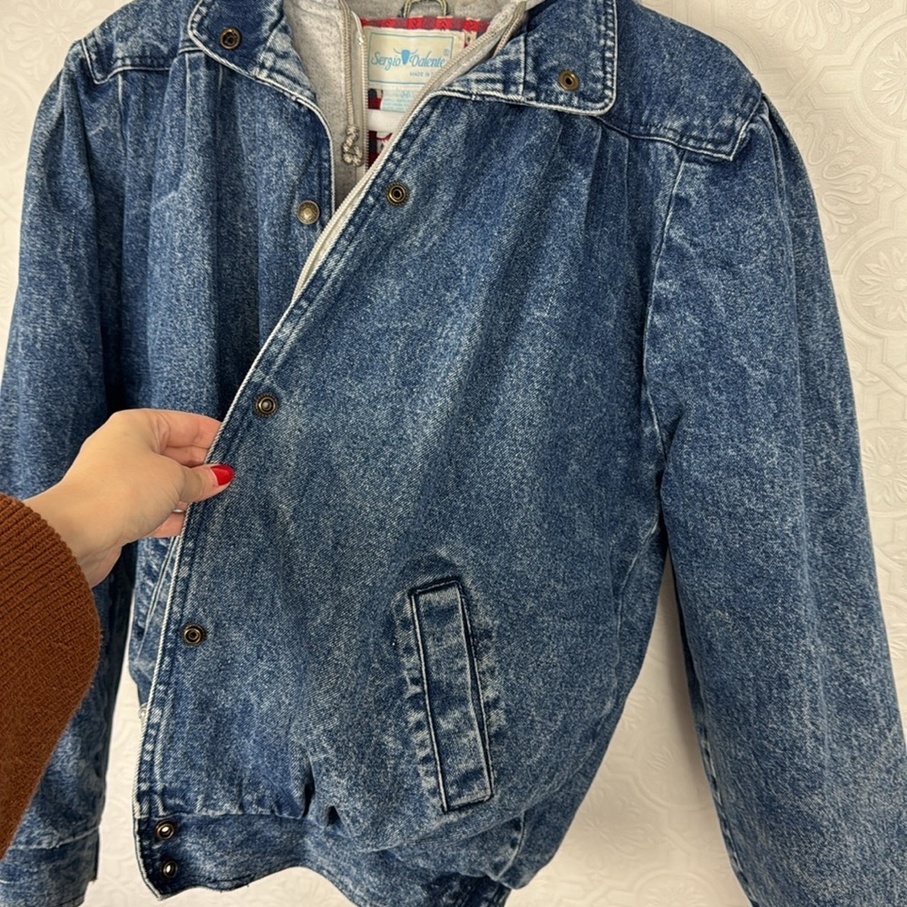 Vintage Retro Sergio Valente Denim Coat‎ Double Layer 100% Cotton Jean Puffer - Picture 11 of 12